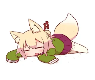🦊 Anime, Garota raposa, Fofo/a, Chibi, Kawaii, Cansado/a, Deitado/a telegram sticker