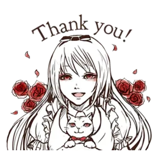 ☺️ Thank you! thank you, anime girl, cat, roses, greeting, kawaii telegram sticker
