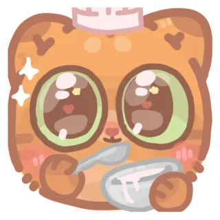 🧑‍🍳 кот, милый, каваи, наклейка, мультфильм, животное, еда, миска, ложка whatsapp sticker