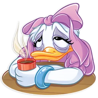 ☕️ Daisy Duck Desenho animado, Pato, Disney, Cansado, Café, Triste, Personagem de desenho animado telegram sticker