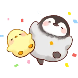 🤩 pingüino, pollito, lindo, kawaii, animal, dibujos animados whatsapp sticker