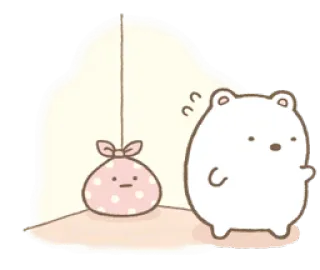 😐 orso, animale, carino, kawaii, cartone animato, Sumikko Gurashi, Shirokuma, tenda whatsapp sticker
