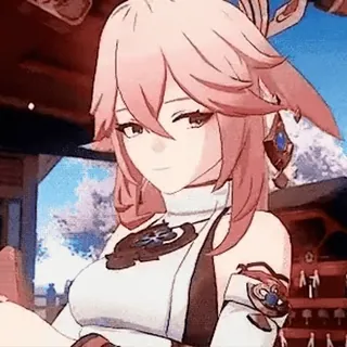 🧐 Yae Miko Genshin Impact Anime, Videogame, Genshin Impact, Yae Miko, Karakter, Roze haar telegram sticker