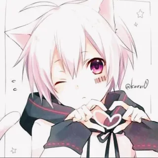 🎟 @kuroi1 anime, telinga kucing, imut, anak laki-laki, hati, kedipan mata telegram sticker