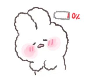 💬 coelho, bateria fraca, triste, fofo, animal, desenho animado whatsapp sticker