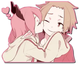 😘 อนิเมะ, จูบ, คู่รัก, ความรัก, การ์ตูน, สีชมพู, คาวาอิ telegram sticker