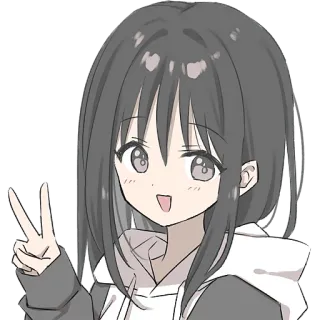 ✌️ Anime, Fille, Signe de paix, Dessin animé, Sticker telegram sticker