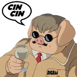 🍻 Porco Rosso CIN CIN animação, porco, filme, torrada, bebida, Studio Ghibli, tim tim telegram sticker