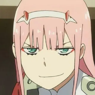 😄 Zero Two Darling in the Franxx 애니메이션, 제로투, 달링 인 더 프랑키스, 분홍 머리,  smug (영문), 만화, 캐릭터 telegram sticker