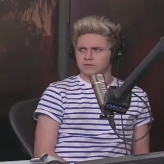 🎸 Niall Horan músico, cantor, One Direction, rádio, retrato, fones de ouvido, microfone telegram sticker
