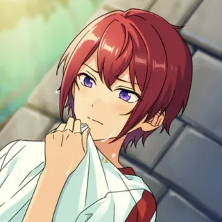 😢 anime, chorando, triste, exausto, suor, personagem de anime, cabelo vermelho whatsapp sticker