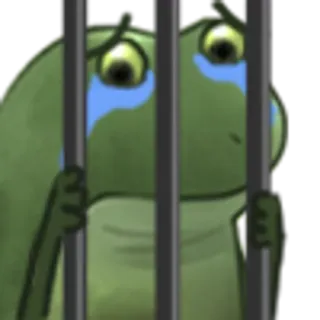 🔲 frog, sad, crying, jail, imprisoned, cartoon telegram sticker