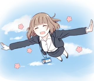 😄 อนิเมะ, ผู้หญิง, ท้องฟ้า, เมฆ, การบิน, นักธุรกิจหญิง, บัตรประจำตัว telegram sticker