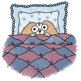 😳 hond, bed, slaperig, cartoon, dier, deken whatsapp sticker