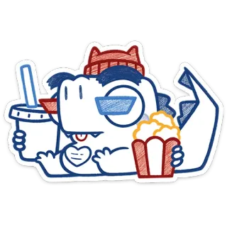 🍿 dinosaur, popcorn, movie, soda, cartoon, cute, entertainment telegram sticker