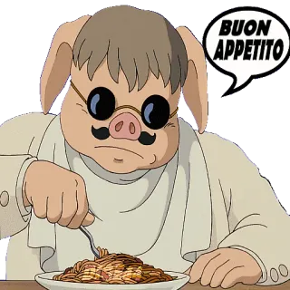 🍝 BUON APPETITO porco, comendo, espaguete, comida, italiano, anime telegram sticker