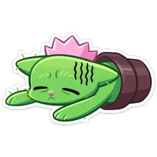 😴 cactus, cat, plant, cute, kawaii, cartoon telegram sticker