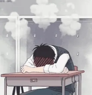 😖 Anime, École, Pluie, Triste, Étudiant, Bureau telegram sticker