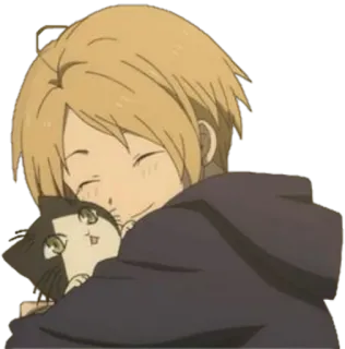 😍 Anime, Ragazzo, Gatto, Abbraccio, Carino, Amichevole, Affettuoso, Animale domestico telegram sticker