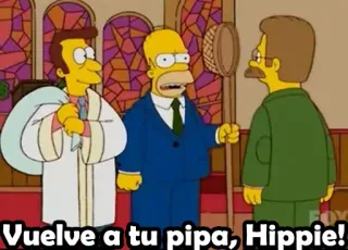 🚬 Homer Simpson The Simpsons Vuelve a tu pipa, Hippie! 심슨, 호머, 웃긴, 애니메이션, 명언, 히피, 스페인어 telegram sticker