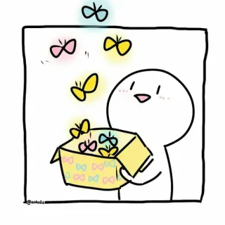 😂 Cartone animato, Personaggio, Farfalla, Scatola, Felice, Carino whatsapp sticker