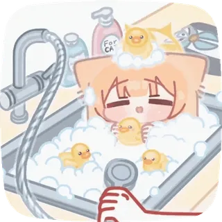 😶🌫️ For Cats gatto, anatra, bagno, papera di gomma, carino, kawaii, sapone, lavandino telegram sticker