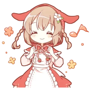 🥳 garota anime, fofo, desenho animado, flor, vermelho, vestido, música telegram sticker