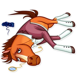 😵 cheval, dessin animé, animal, équin, monocle, à l'envers telegram sticker