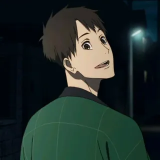 🌝 Anime, Postać, Męski, Zielony, Uśmiechnięty telegram sticker