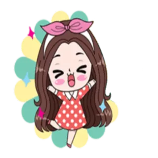 💃 Desenho animado, Menina, Fofo, Kawaii, Feliz, Vestido, Laço telegram sticker