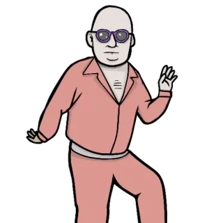 🕺 Cartoon, Mann, Brille, Pink, Glatze, Tanzen telegram sticker