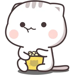 😋 mèo, hoạt hình, ăn, bắp rang, dễ thương, động vật, nhãn dán telegram sticker