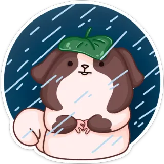 ☔️ 개, 비, 잎, 귀여운, 애완 동물, 동물, 스티커 telegram sticker