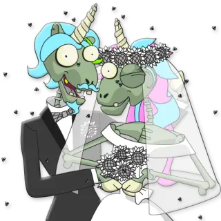 💑 wedding, unicorn, zombie, cartoon, bride, groom whatsapp sticker