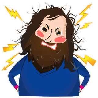 😡 enojado, electricidad, dibujo animado, personaje, hombre, barba telegram sticker