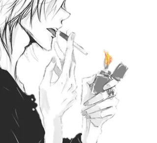 🚬 Merokok, Rokok, Korek api, Anime, Manga, Skala abu-abu telegram sticker