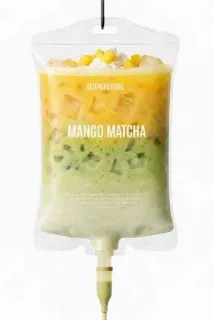 😘 MANGO MATCHA mango, matcha, drink, iv bag, iced tea, beverage, fusion, refreshment telegram sticker