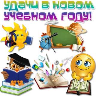 📚 УДАЧИ В НОВОМ УЧЕБНОМ ГОДУ! Schulbeginn, Bildung, Schule, Sonne, Eule, Buch, Wissen telegram sticker