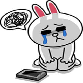 😢 triste, molesto, conejo, conejo, dibujos animados, emocional, llorando whatsapp sticker