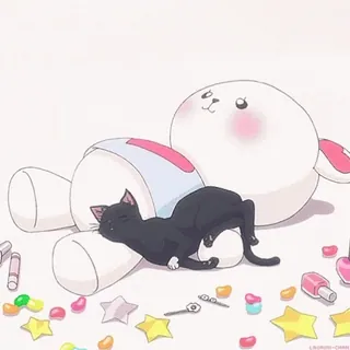 💤 chat, peluche, dormant, mignon, kawaii, bonbon, vernis à ongles, maquillage whatsapp sticker