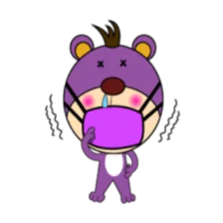 😷 Cartoon, Tier, Figur, Maske, Krank, Gesundheit, Lila, Virus telegram sticker