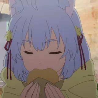 🥰 anime, girl, eating, cute, animal ears telegram sticker