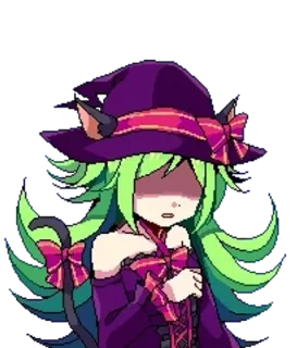 🧪 anime, witch, cat ears, green hair, purple dress, bows telegram sticker