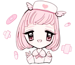 💉 enfermeira, anime, fofo, rosa, chibi, kawaii, coração, curativo telegram sticker