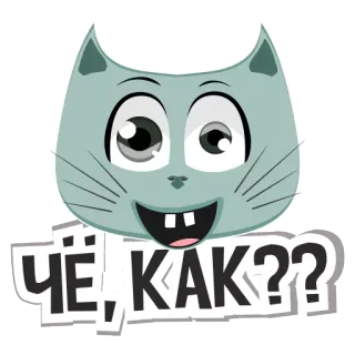 😉 Чё, КАК?? 猫, 漫画, ロシア, 質問, ステッカー, 灰色の猫, 面白い telegram sticker