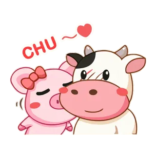 💋 CHU świnia, krowa, zwierzęta, kreskówka, miłość, serce, słodkie, całus telegram sticker