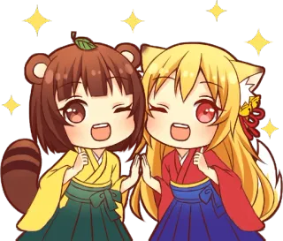 Tanuki & Fox girl :: @line_stickers whatsapp stickers