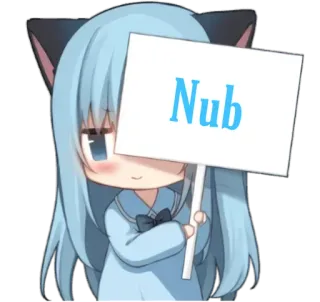 🤔 Nub อนิเมะผู้หญิง, หูแมว, ป้าย, น่ารัก, จิบิ, ผมสีฟ้าอ่อน telegram sticker