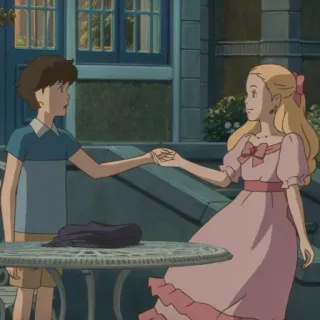 🗻 When Marnie Was There 动漫, 吉卜力工作室, 女孩, 手牵手, 友谊, 浪漫 telegram sticker