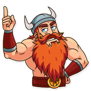 👆 viking, krijger, noords, helm, baard, cartoon telegram sticker
